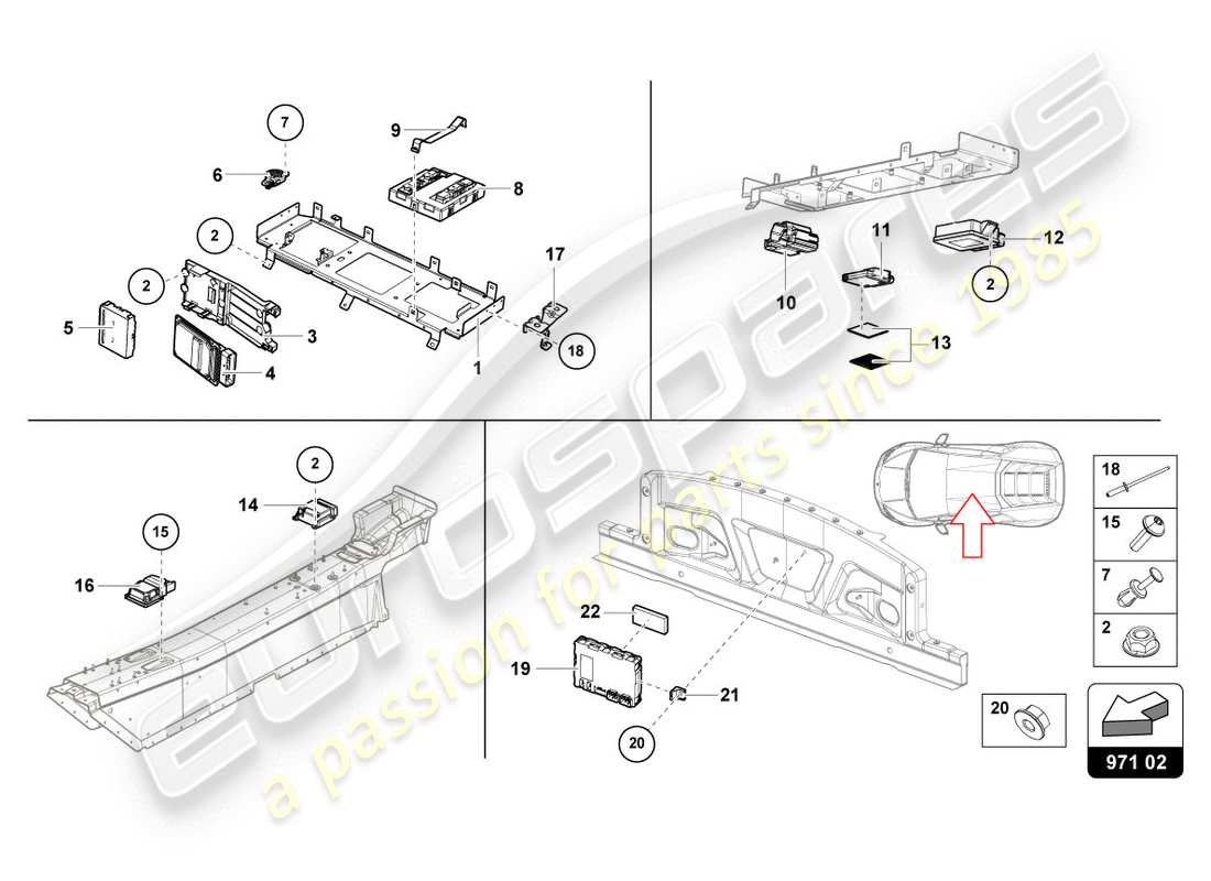 a part diagram from the lamborghini 2020 (evo spyder) parts catalogue