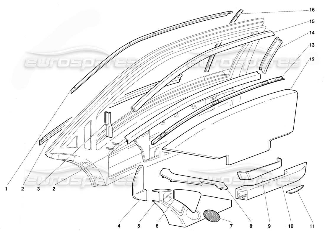 lamborghini diablo (1991) doors parts diagram