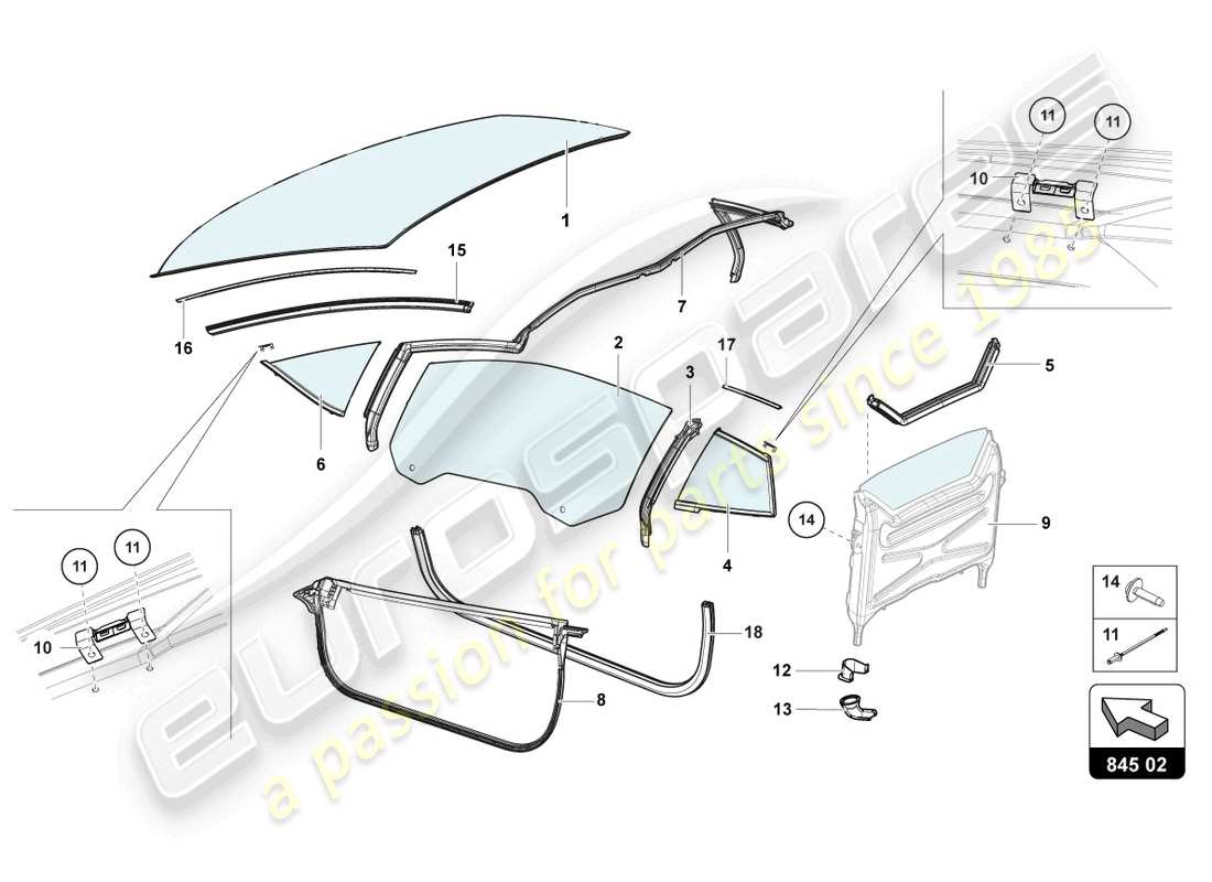 lamborghini 2019 (lp770-4 svj roadster) window glasses part diagram