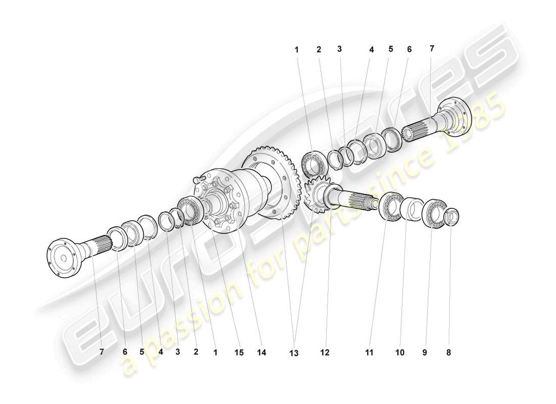 lamborghini murcielago coupe (2002) differential with crown wheel and pinion front part diagram