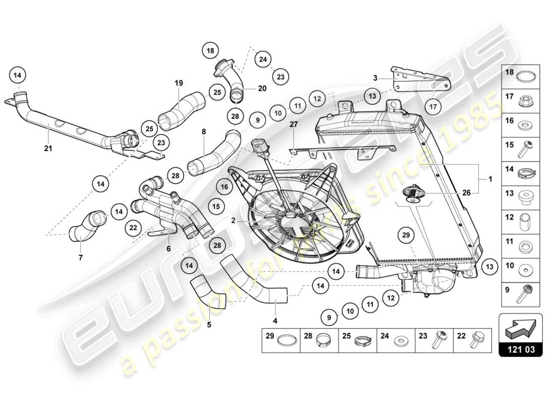 lamborghini lp770-4 svj roadster (2020) cooler for coolant parts diagram