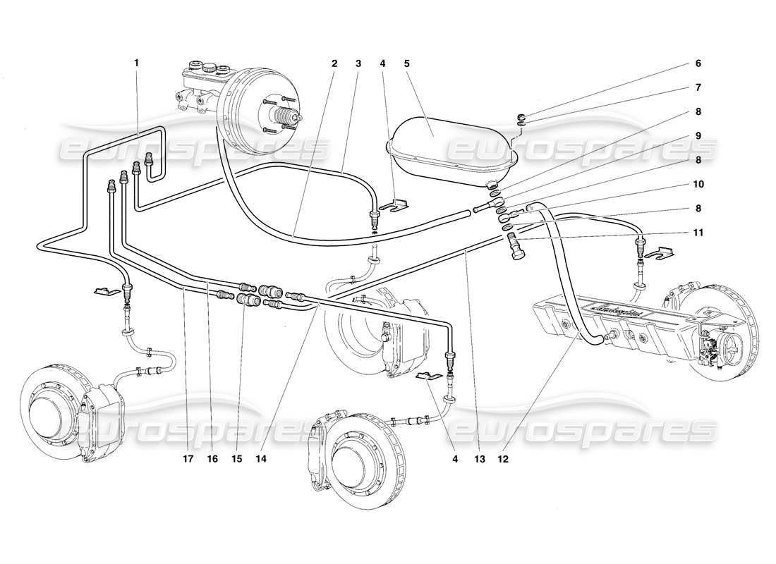 lamborghini diablo sv (1998) brake system parts diagram