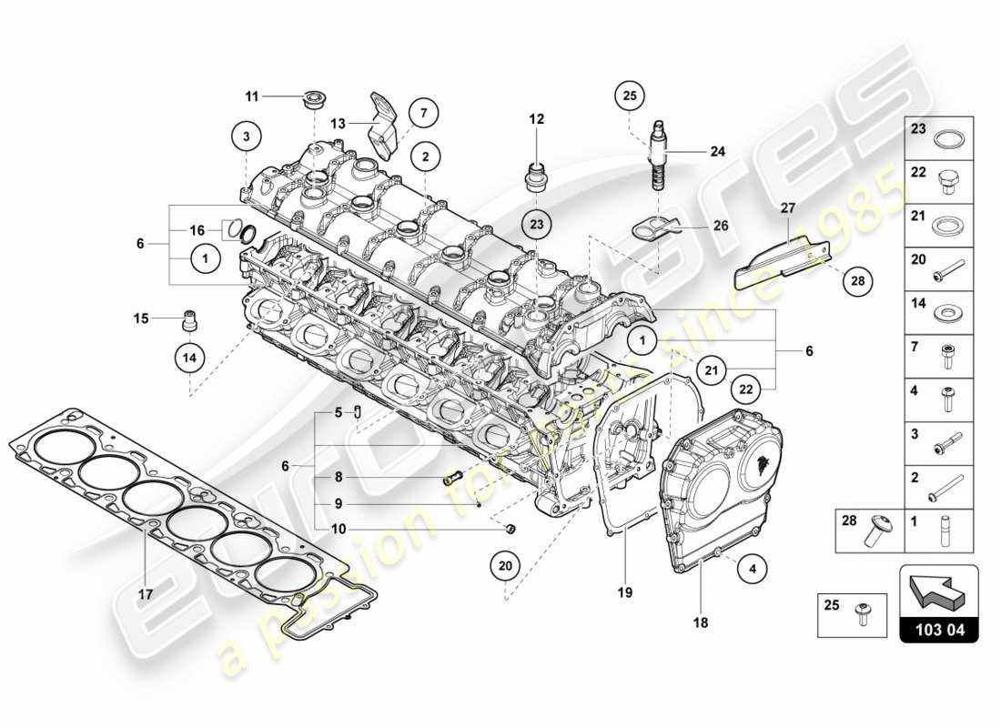 lamborghini centenario coupe (2017) cylinder head with studs and centering sleeves part diagram