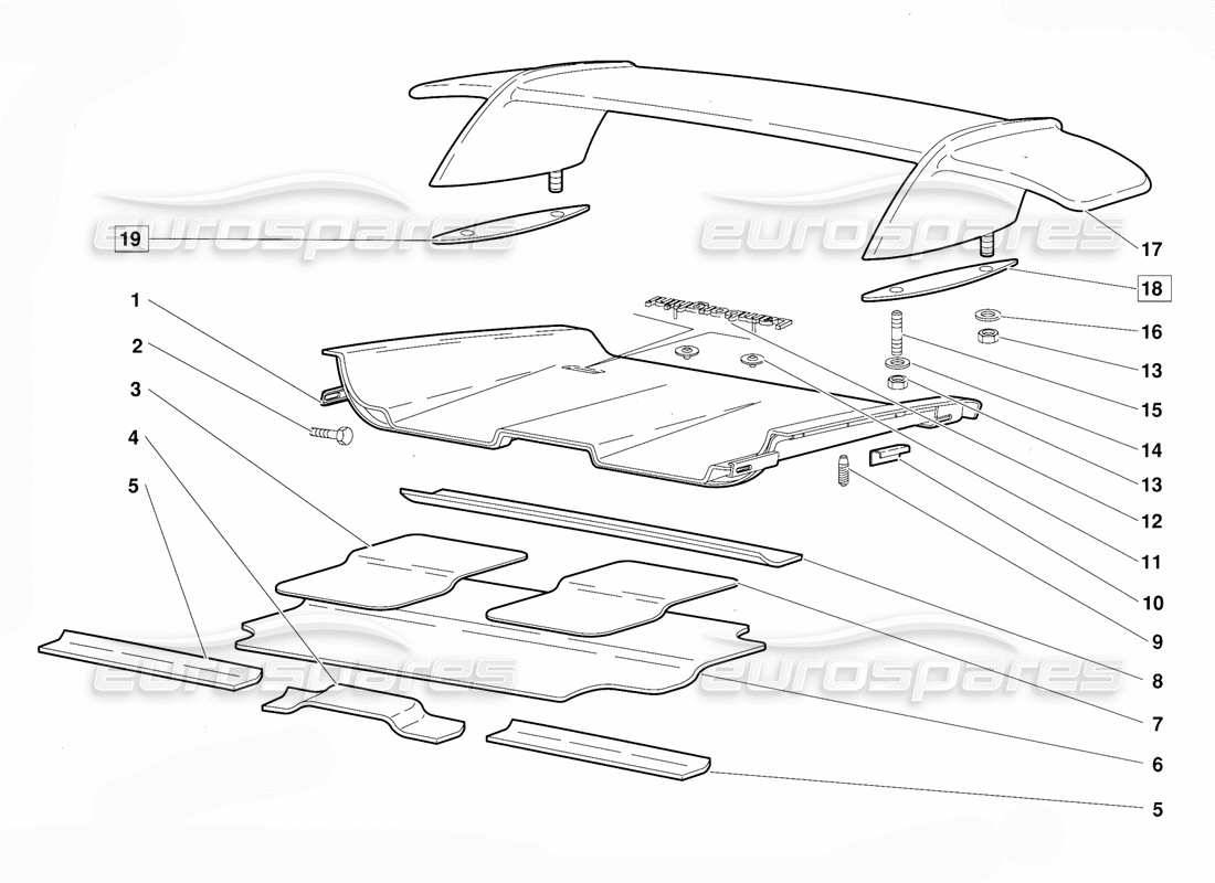 lamborghini diablo (1991) rear hood and wing (valid for june 1992 version) part diagram