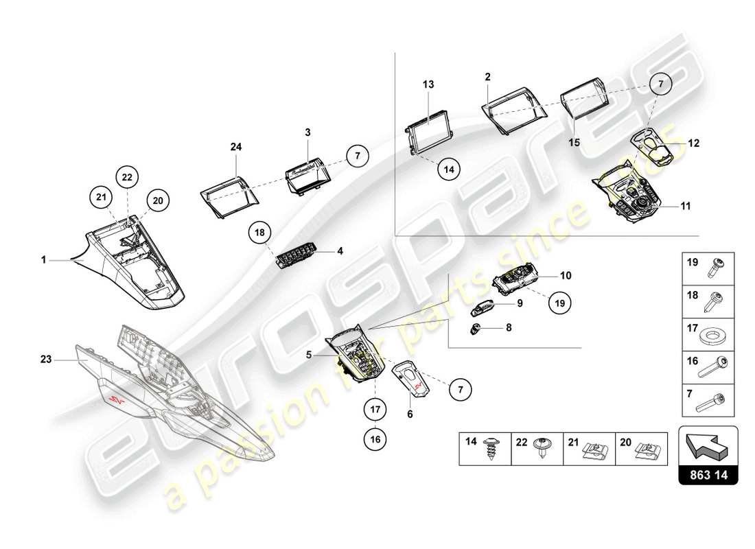 lamborghini lp770-4 svj coupe (2020) centre console parts diagram
