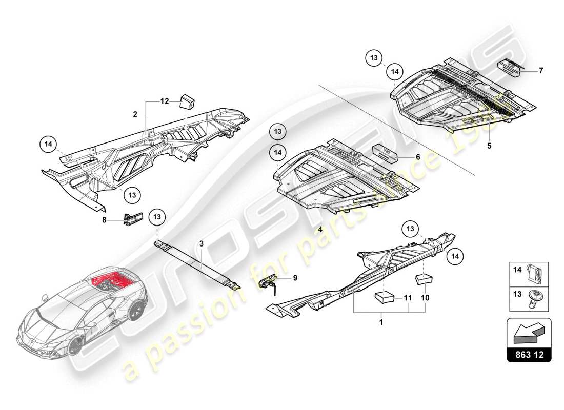 lamborghini 2020 (evo coupe) engine cover part diagram