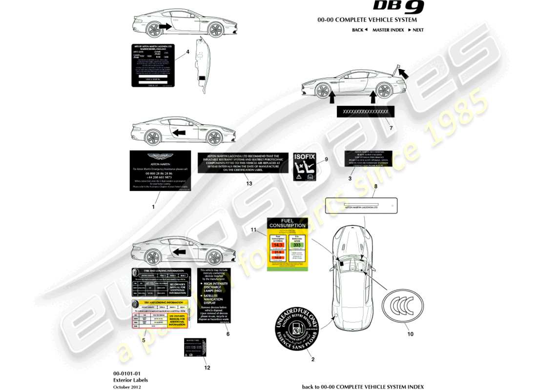 a part diagram from the aston martin db9 (2015) parts catalogue