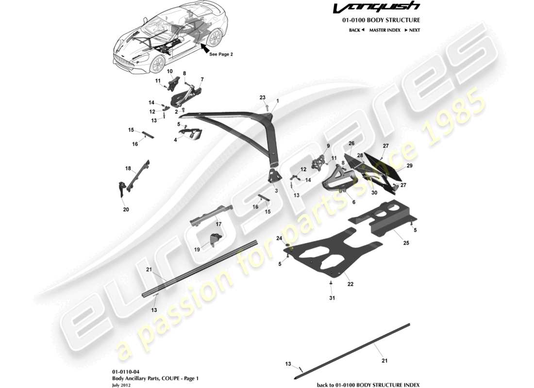 a part diagram from the aston martin vanquish (2016) parts catalogue