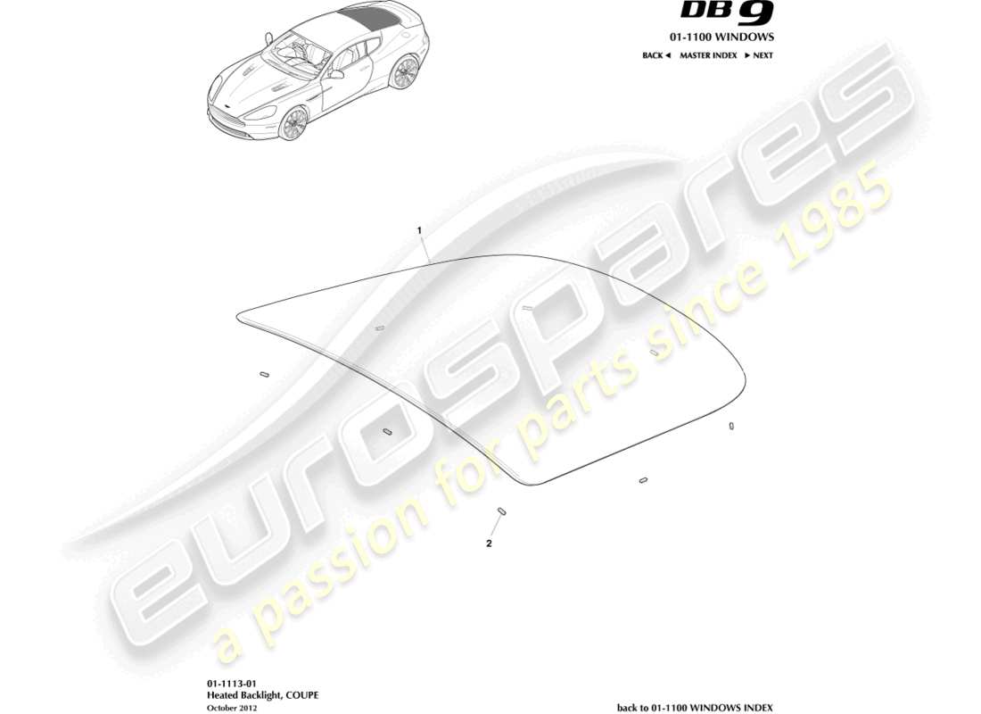 aston martin db9 (2017) rear windscreen part diagram