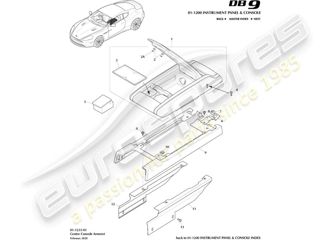 aston martin db9 (2013) centre console armrest part diagram