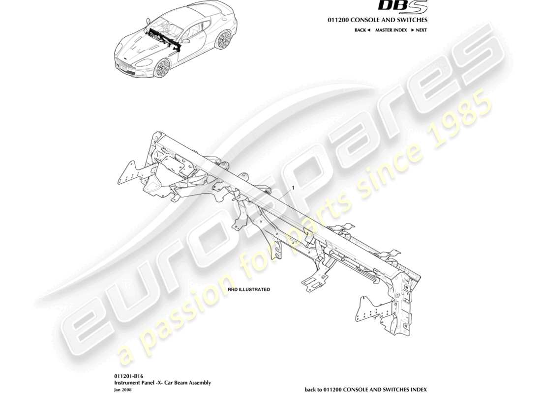 aston martin dbs (2007) ip cross beam part diagram