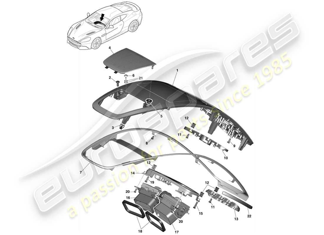 aston martin vanquish (2014) centre stack trim panel part diagram