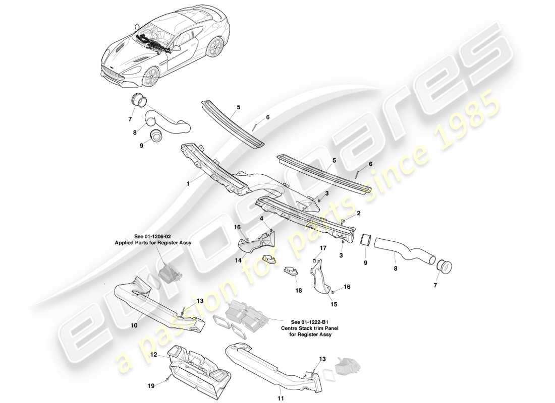 aston martin vanquish (2014) air distribution components part diagram