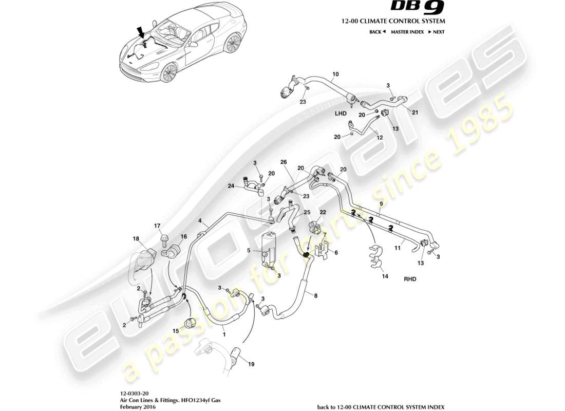 aston martin db9 (2016) air con lines, hfo1234yf gas part diagram