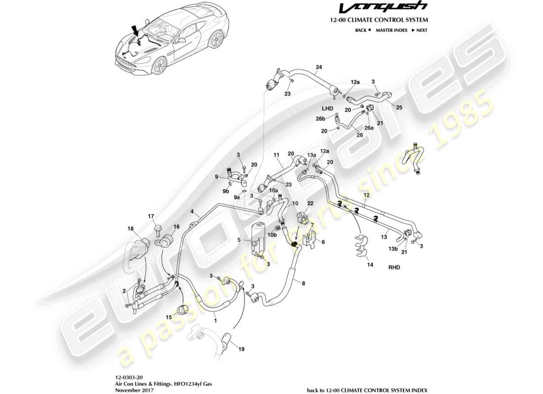 aston martin vanquish (2016) air con lines, hfo1234yf gas part diagram
