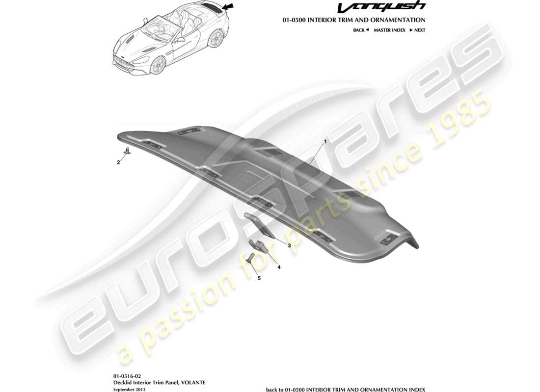 aston martin vanquish (2015) tailgate trim panel, volante part diagram