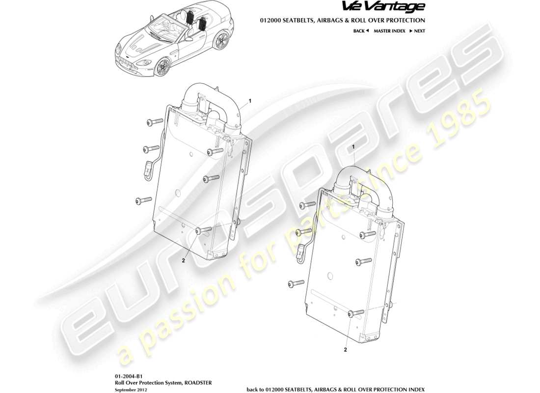 aston martin v12 vantage (2011) rops installation, roadster part diagram