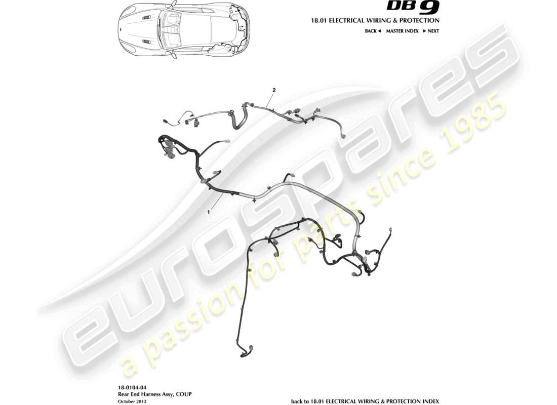 aston martin db9 (2017) rear end harness, coupe part diagram