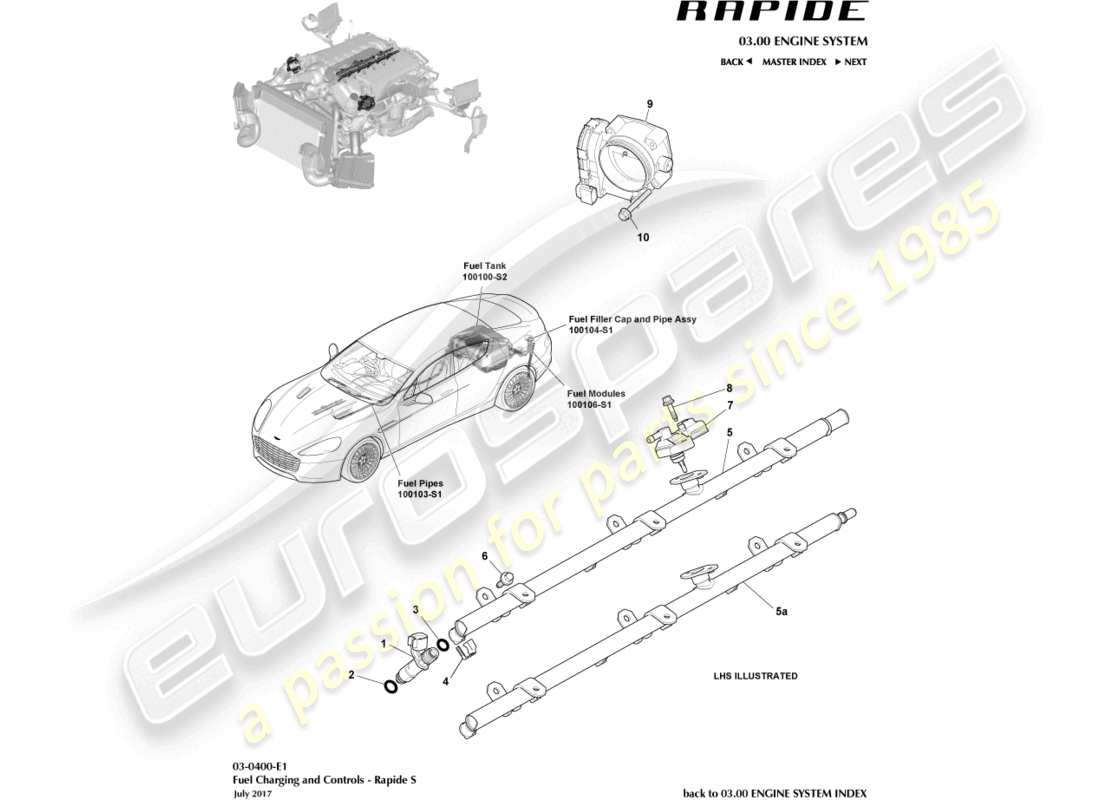aston martin rapide (2013) fuel charging & controls part diagram