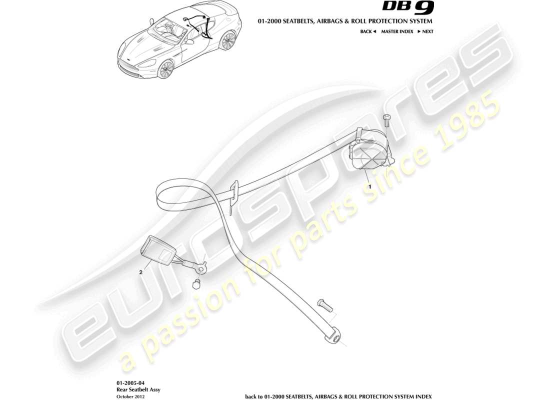 aston martin db9 (2016) rear seat belts part diagram