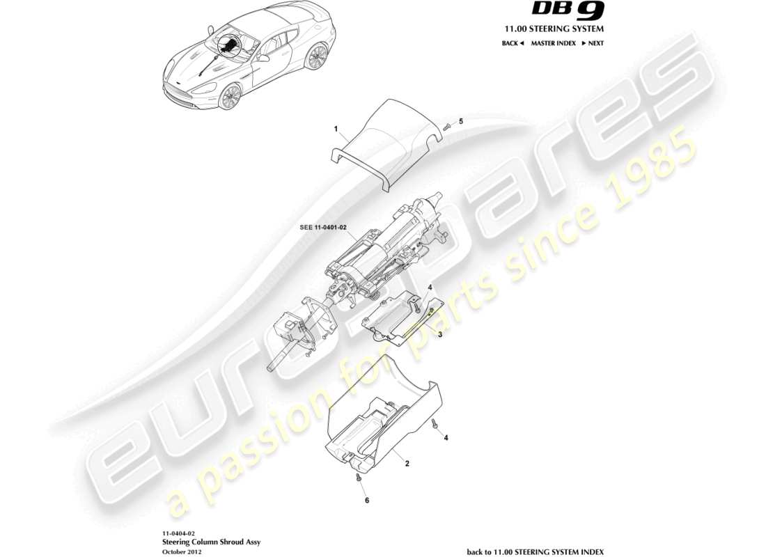 aston martin db9 (2017) column shroud part diagram