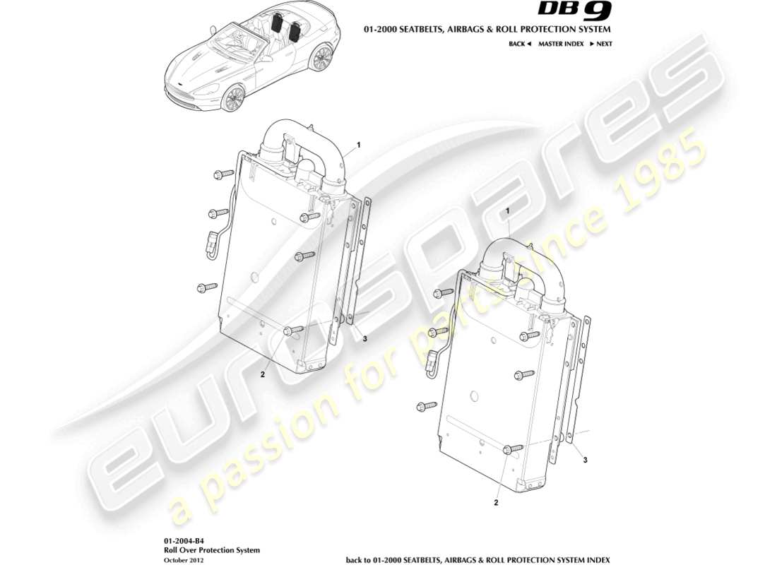aston martin db9 (2013) deployable rollbar, volante part diagram