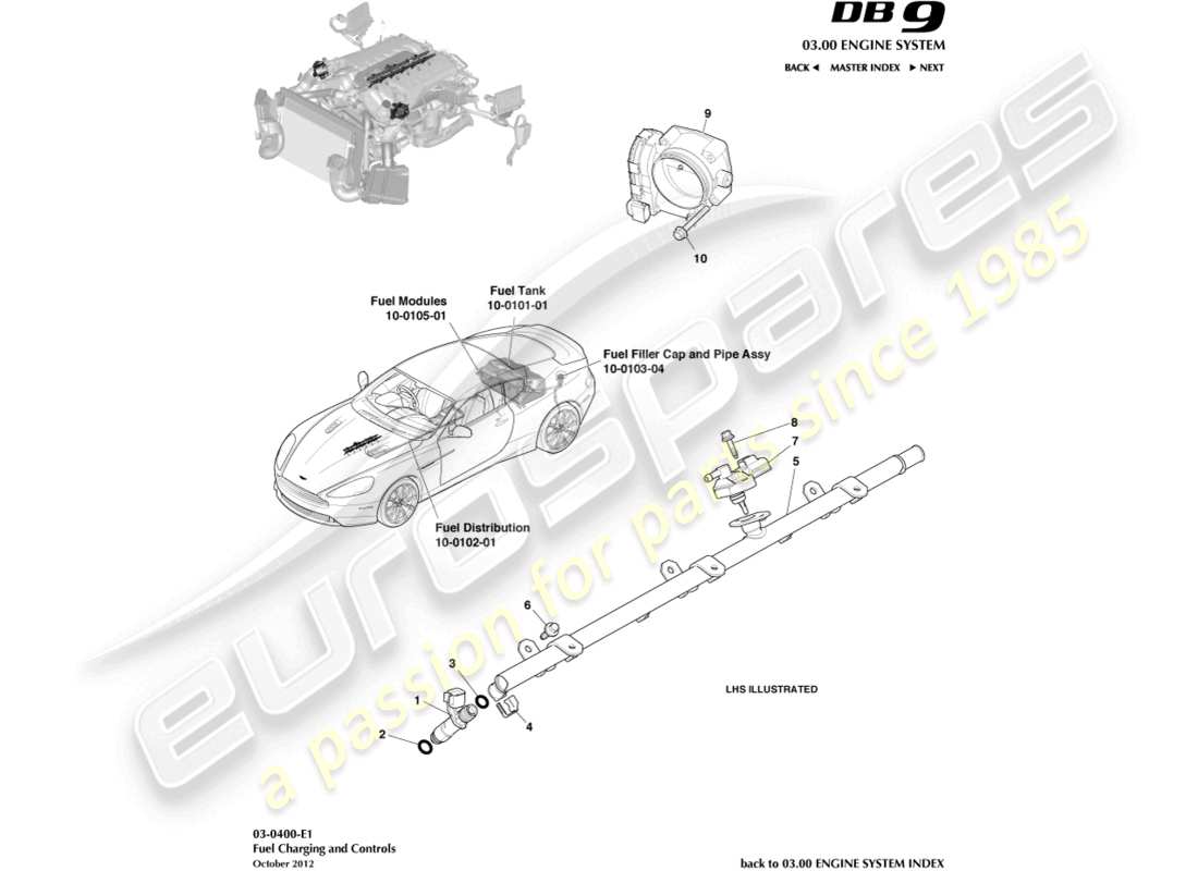 aston martin db9 (2016) fuel charging & controls part diagram