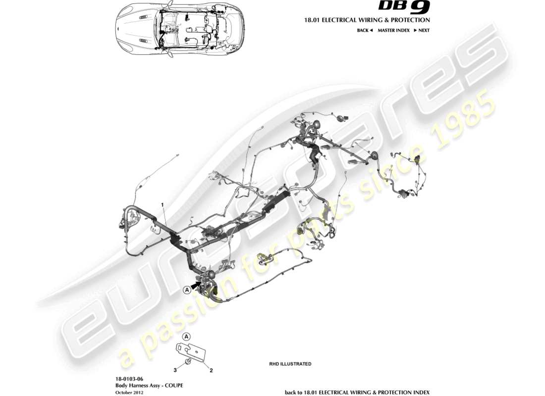 aston martin db9 (2017) body harness, coupe part diagram