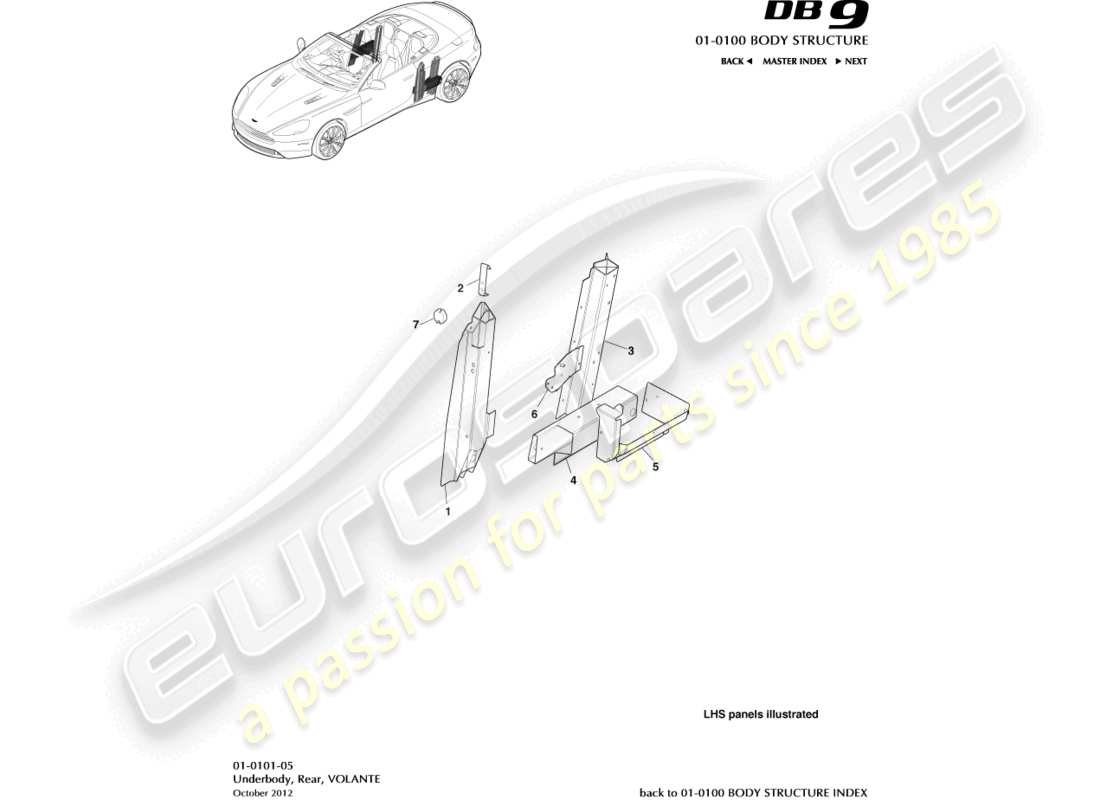 aston martin db9 (2017) underbody, rear, volante part diagram