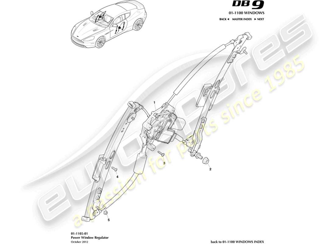 aston martin db9 (2017) front window regulator part diagram