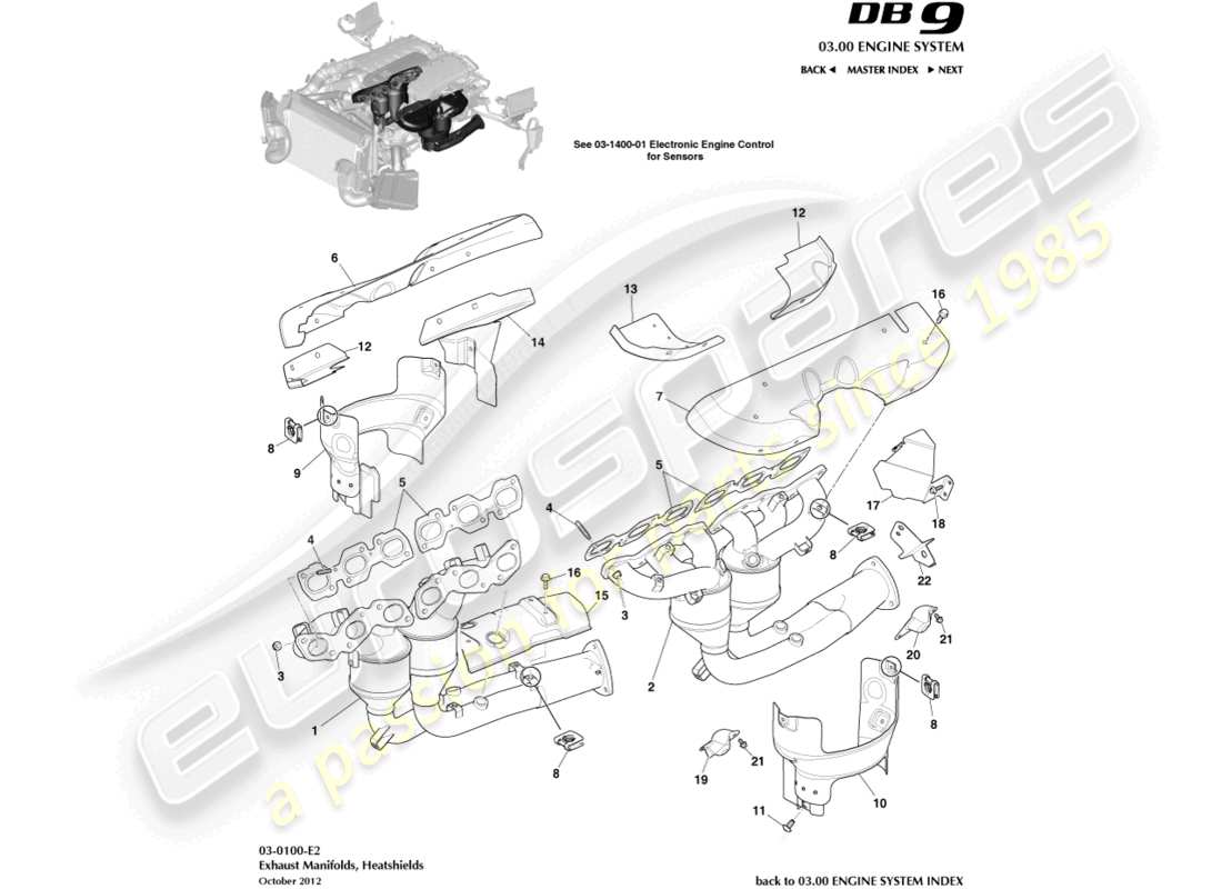 aston martin db9 (2017) exhaust manifolds part diagram
