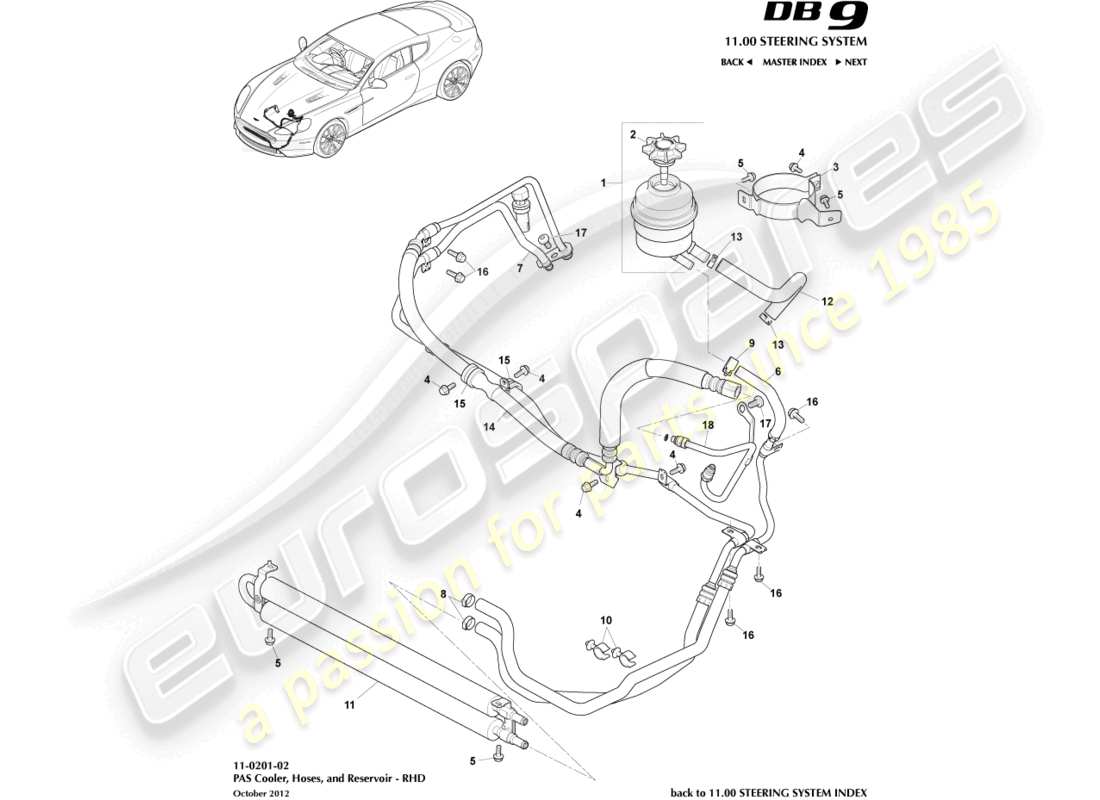 aston martin db9 (2013) pas hoses, rhd part diagram