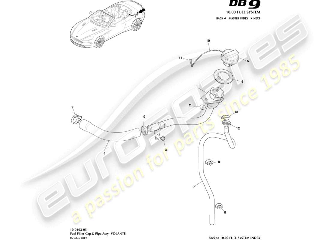 aston martin db9 (2013) fuel filler assembly, volante part diagram