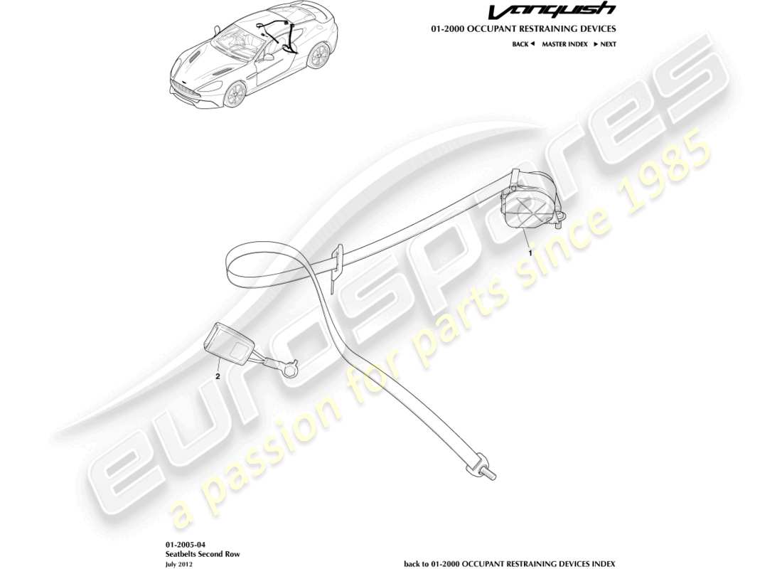 aston martin vanquish (2018) rear seat belts parts diagram