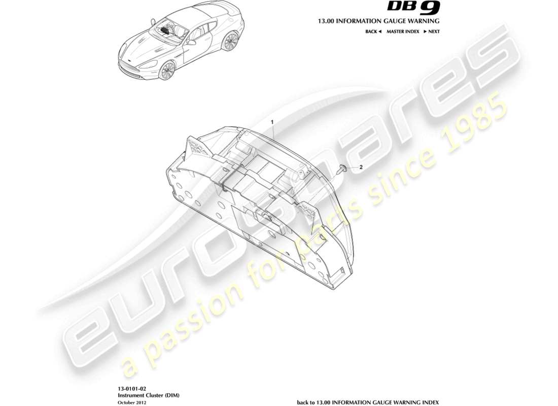 aston martin db9 (2013) instrument cluster part diagram