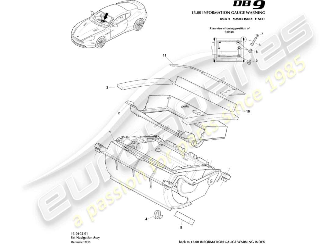 aston martin db9 (2013) sat nav assembly part diagram