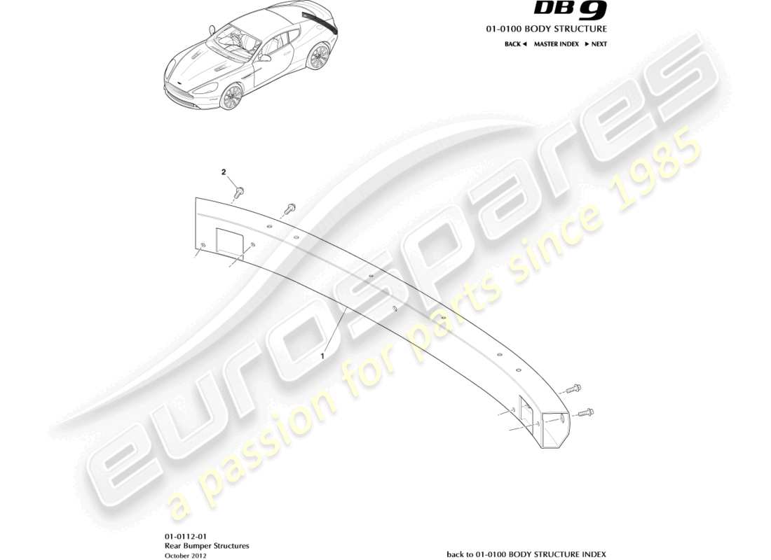 aston martin db9 (2015) rear bumper structure part diagram