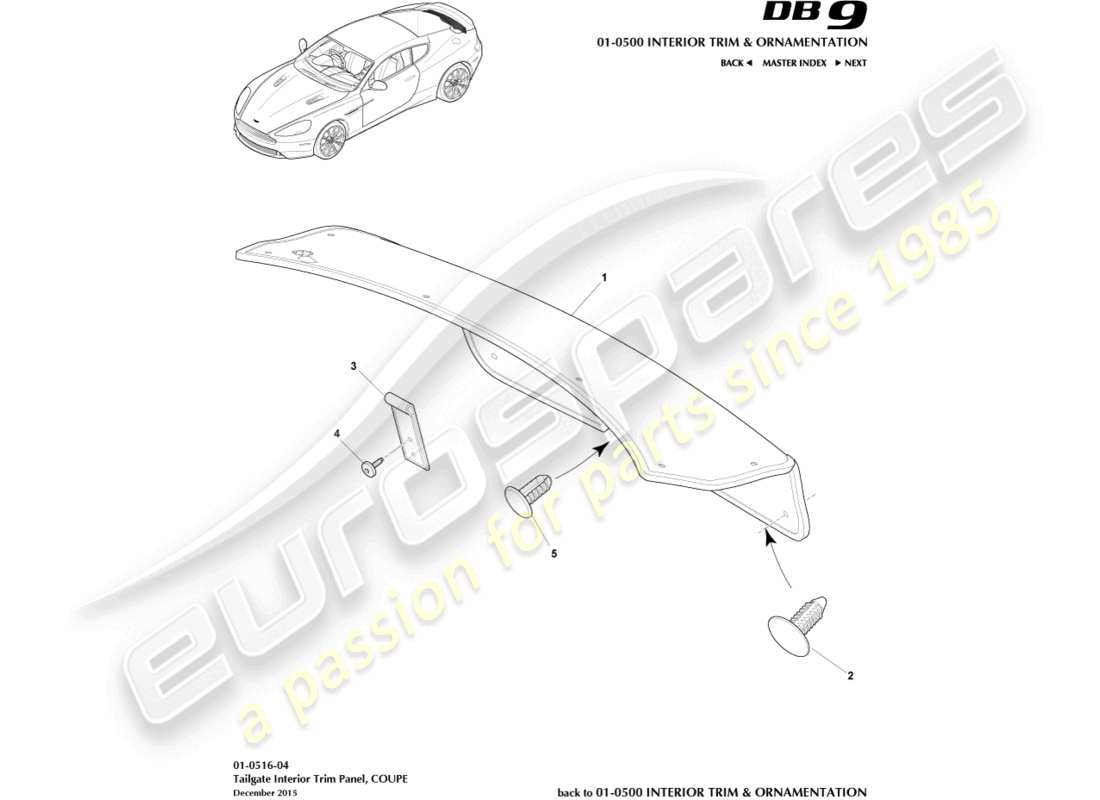aston martin db9 (2017) tailgate trim panel, coupe part diagram