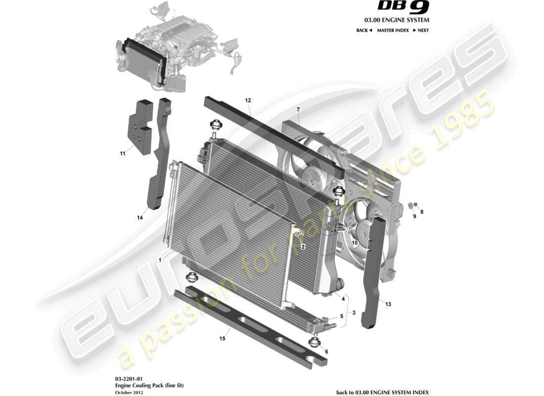 aston martin db9 (2013) engine cooling, line fit part diagram