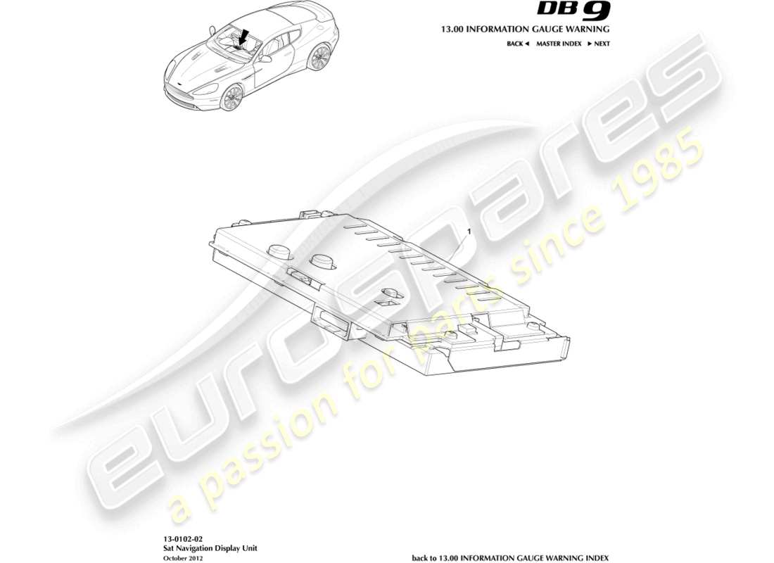 aston martin db9 (2013) sat nav display part diagram