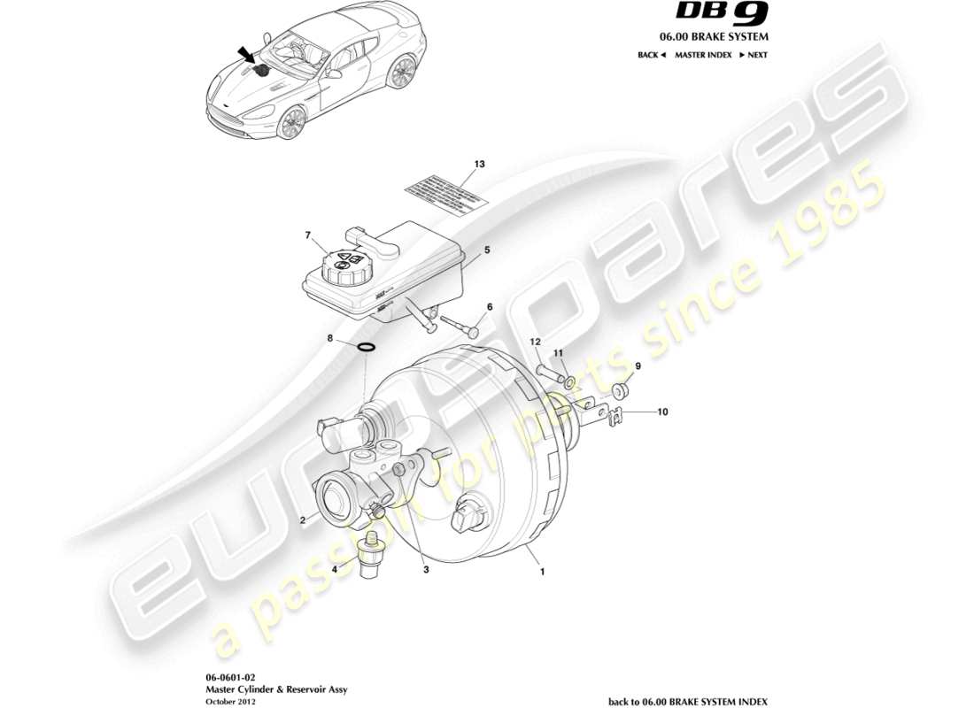 aston martin db9 (2016) master cylinder & reservoir part diagram