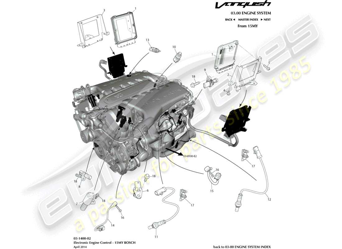 aston martin vanquish (2018) electronic engine control, bosch parts diagram