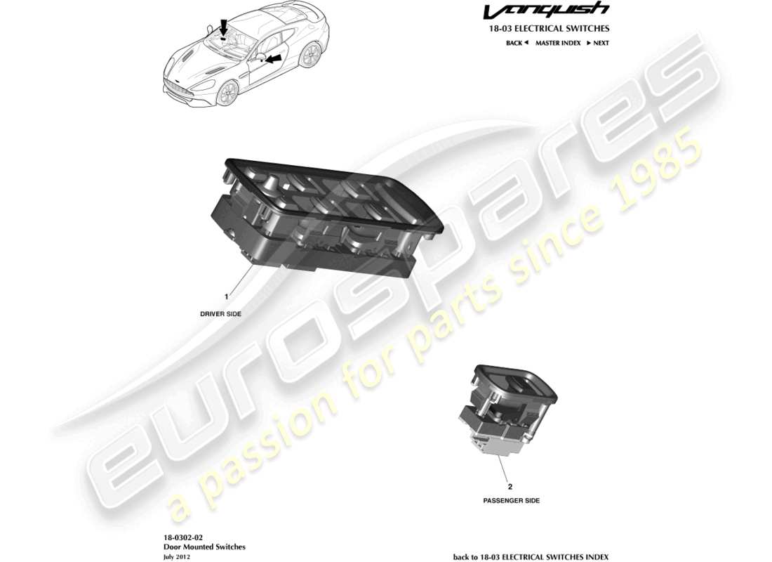 aston martin vanquish (2017) door mounted switches part diagram