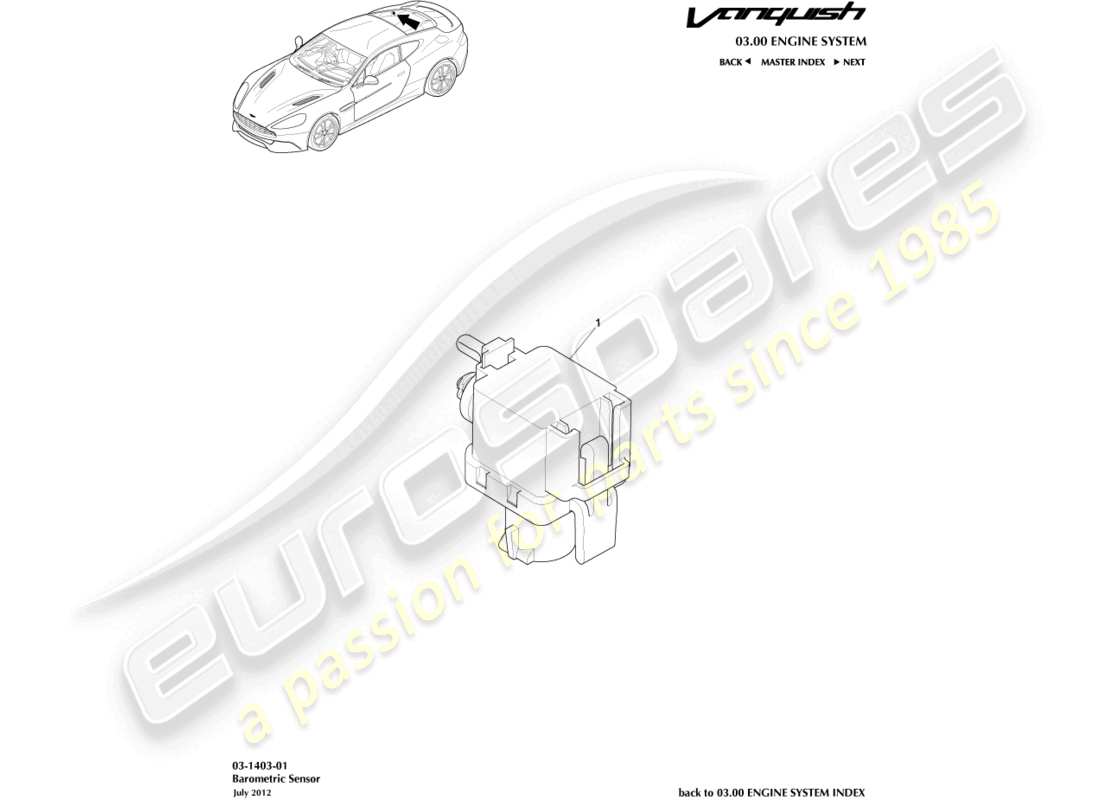 aston martin vanquish (2015) barometric sensor part diagram