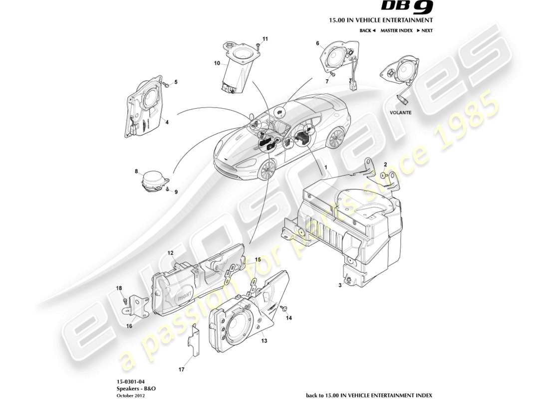 aston martin db9 (2017) speakers, b&o part diagram