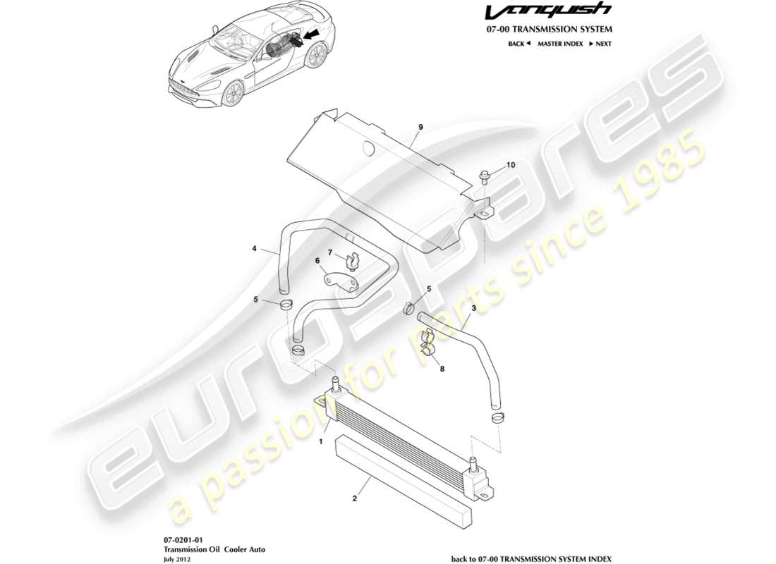 aston martin vanquish (2015) transmission oil cooler part diagram