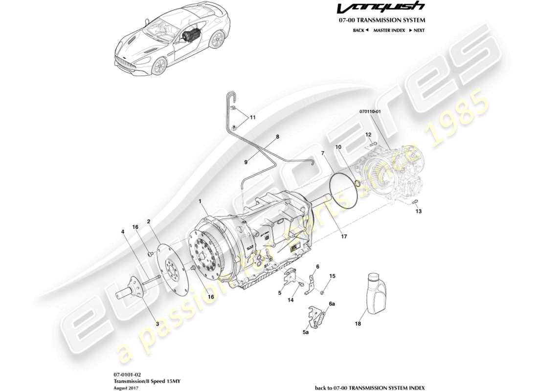 aston martin vanquish (2015) transmission, 8 spd parts diagram