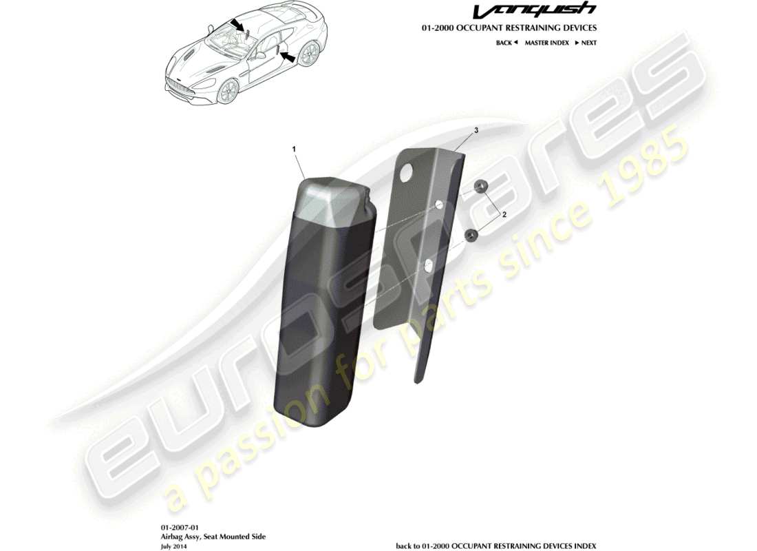 aston martin vanquish (2015) front seat airbag part diagram