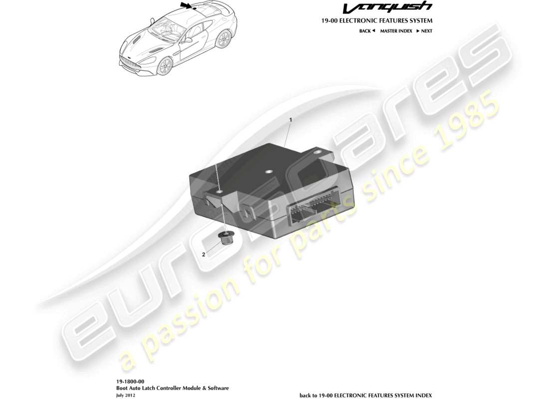 aston martin vanquish (2018) boot latch controller parts diagram