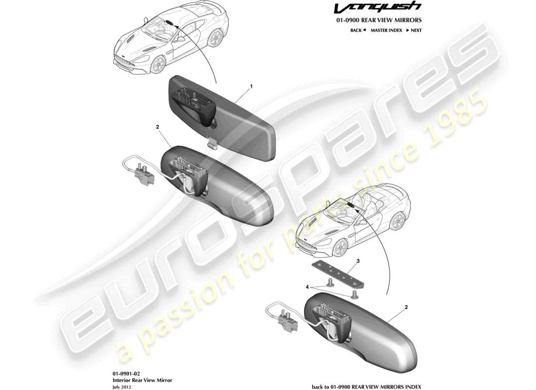 aston martin vanquish (2018) interior mirror parts diagram